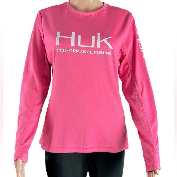 Huk Performance Fishing Gear Bubblegum Pink Long Sleeve T-Shirt - Picture 1 of 5